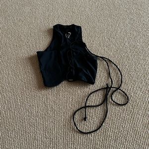 Black Lace-Up Crop Tank Top